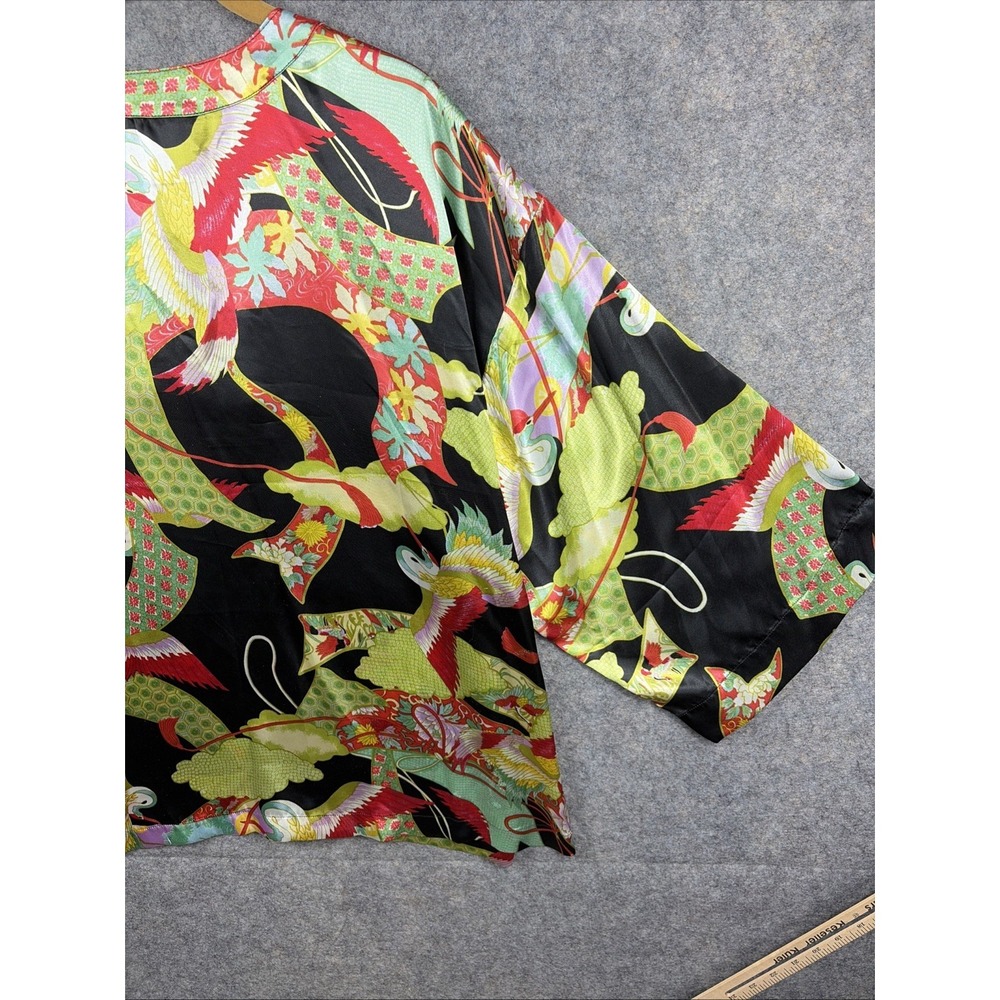 Natori Blouse Kimono V Neck 3/4 Sleeves Birds Pattern Medium - Picture 10 of 10